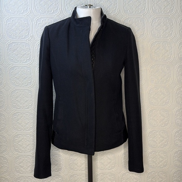 Vince | Knit Jacket with Genuine Leather Contrast, Size XS - Picture 10 of 13